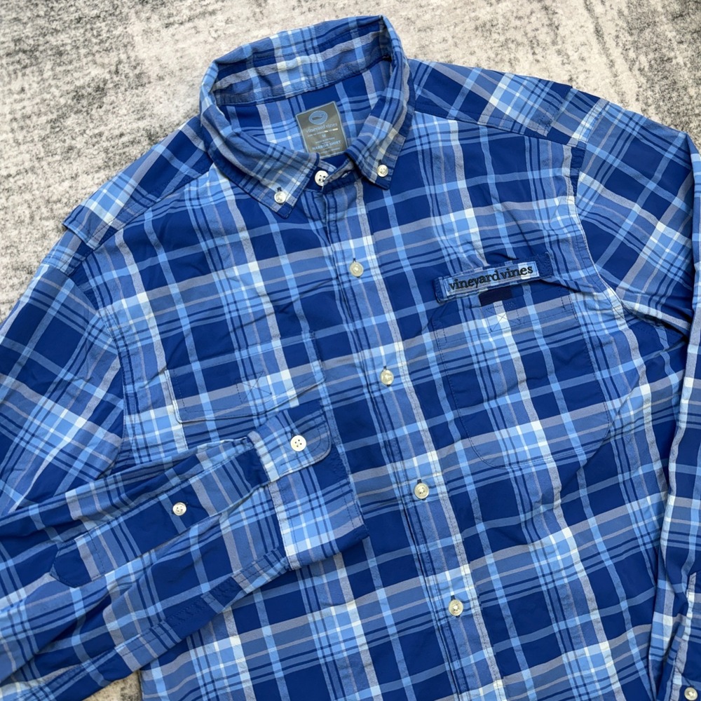 Vineyard Vines Harbor Shirt Mens Medium Plaid Performance Vented Fishing Boating